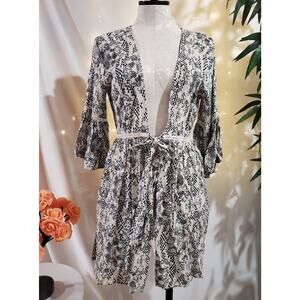 Blue Island Snake Animal Print Bell Sleeve Tie Swim Coverup Dress Womens Size XS